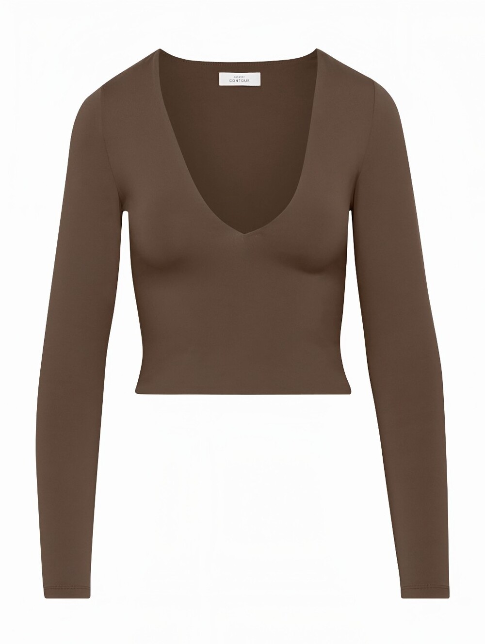 Aritiza Babaton Contour Brown Long Sleeve Cropped Top, M